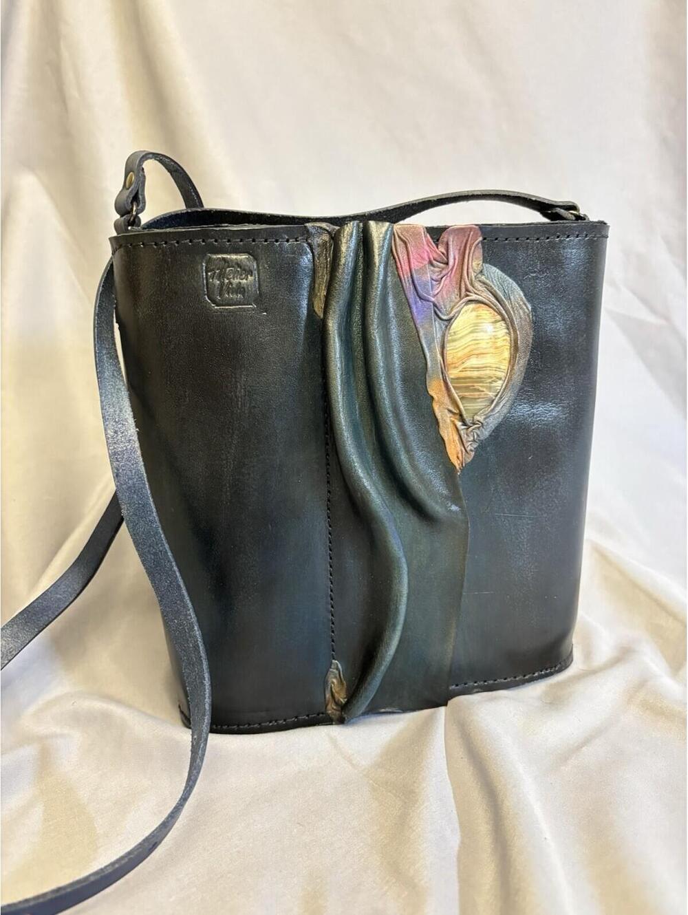 Atelier Viola Artisan Leather Handbag with Abstract Design And Gemstone